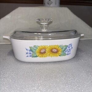 Corning Ware "Sunsations" Sunflowers A-1-B  Casserole 1 Qt + Unique Lid Vtg RARE